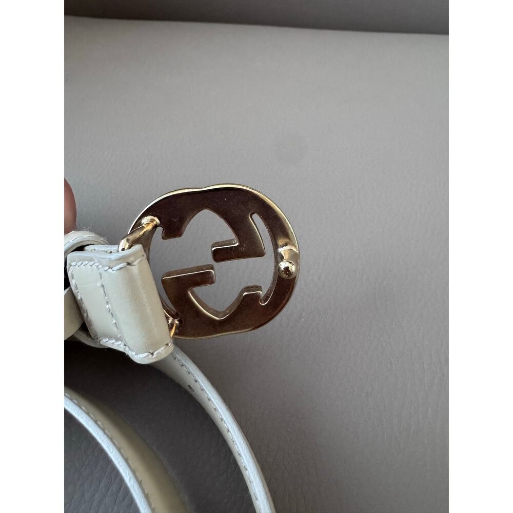 Vintage Gucci Belt Logo Gold Buckle Leather Ivory Cream Luxury 90s Y2K - Picture 4 of 6